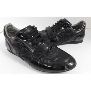 Louis Vuitton Black Patent Leather Sneakers LV Trainer sz 6.5